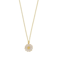 Collier fleur pétales émail rose, argent 925/1000 doré