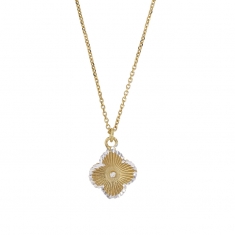 Collier fleur strié bicolore, argent 925/1000 doré