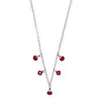 Collier fleurs coccinelles émail rouge, argent 925/1000 rhodié