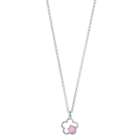 Collier fleurs émail rose en argent 925/1000 rhodié