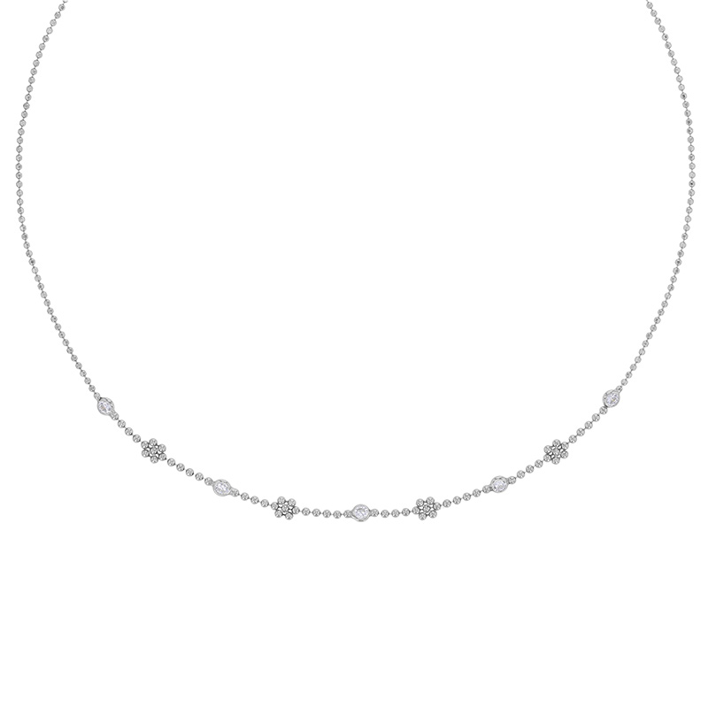 Collier 4 fleurs et 4 oxydes argent 925/1000 rhodié