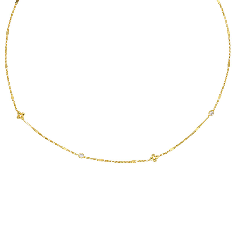 Collier 2 fleurs et 2 oxydes maille forçat argent 925/1000 rhodié