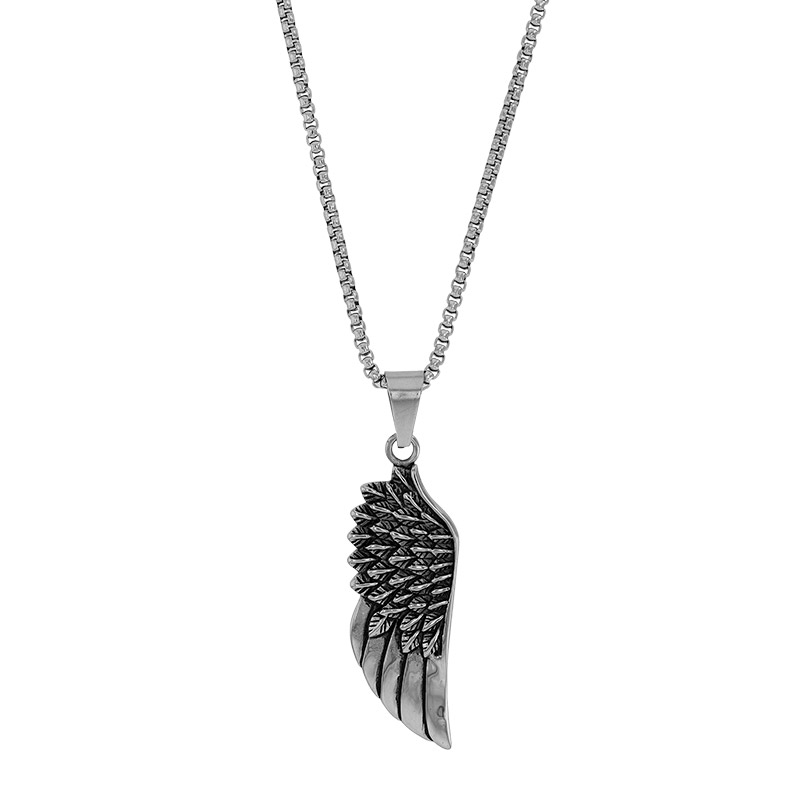 Collier forme aile H 5,7cm maille pop-corn en acier