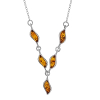 Collier forme amande en ambre cognac en argent 925/1000 rhodié
