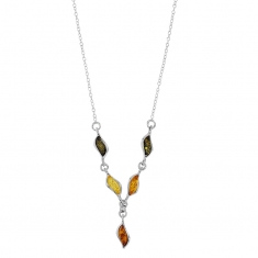 Collier forme amande en ambre cognac en argent 925/1000 rhodié