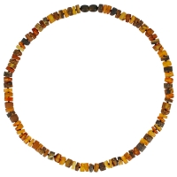 Collier forme arrondie ambre cognac, miel, vert et cerise, fermoir à vis