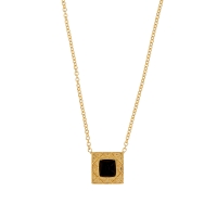 Collier forme carré orné de triangles, onyx noir en argent 925/1000 doré