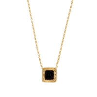 Collier forme carré strié, onyx noir, argent 925/1000 doré