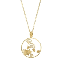 Collier forme cercle avec feuilles de ginkgo, argent 925/1000 doré