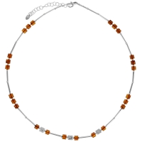 Collier forme cube, ambre cognac en argent 925/1000