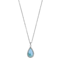 Collier forme goutte orné d'une pierre Larimar, argent 925/1000 rhodié