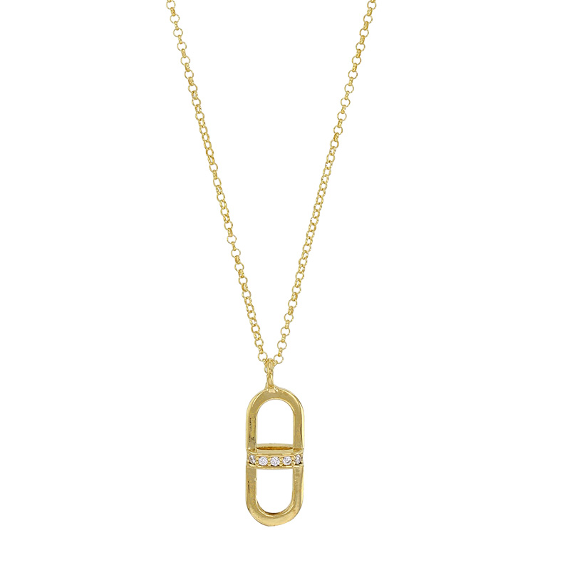 Collier forme ovale ajouré orné d'oxydes en argent 925/1000 doré