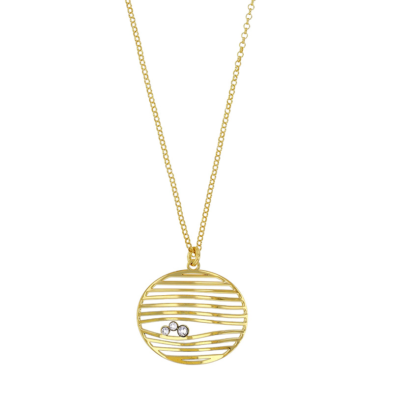 Collier forme ovale strié orné de 3 oxydes en argent 925/1000 doré