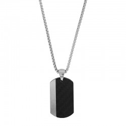 Collier forme plaque arrondie 4 x 2,5cm maille pop-corn en acier et acier noir