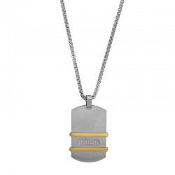 Collier forme plaque arrondie 4,3 x 2,6cm ornée d'oxydes maille pop-corn en acier et acier doré