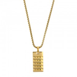 Collier forme rectangle aspect strié 3,3 x 1,7cm maille pop-corn en acier doré