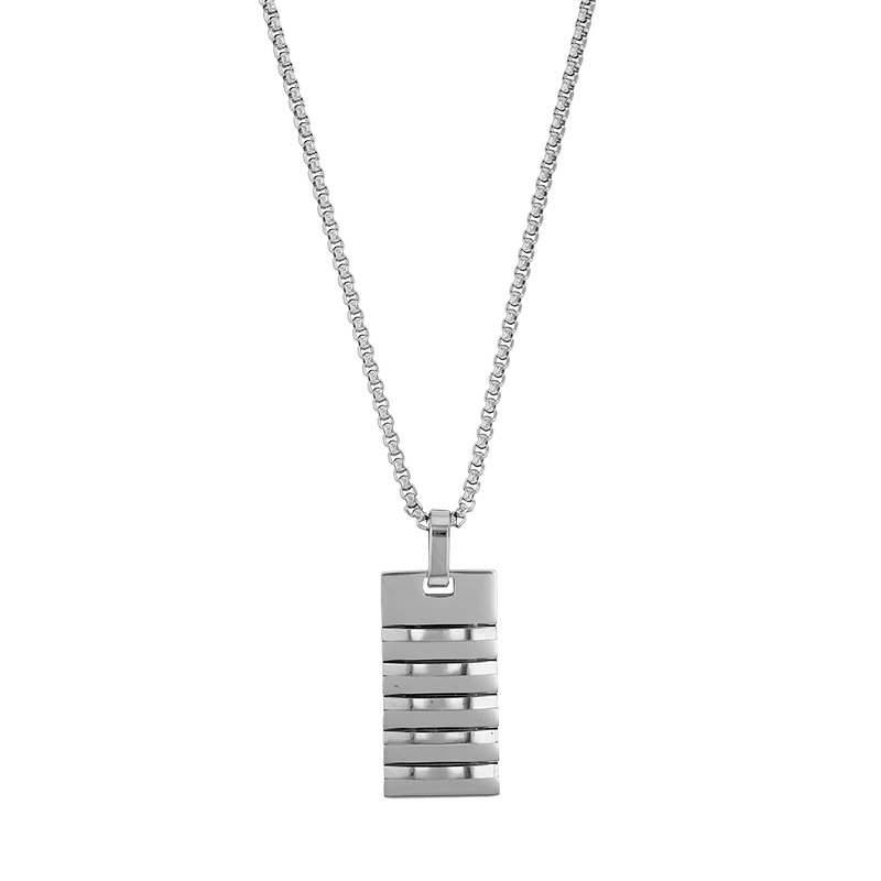 Collier forme rectangle aspect strié 3,3 x 1,7cm maille pop-corn en acier doré