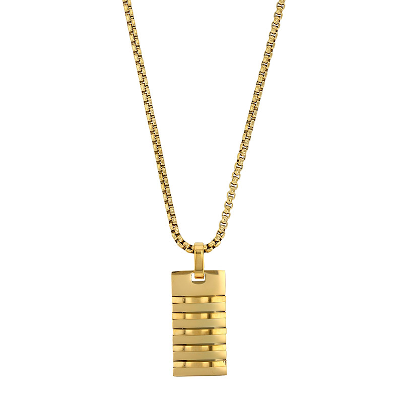 Collier forme rectangle aspect strié 3,3 x 1,7cm maille pop-corn en acier doré