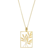 Collier forme rectangle avec branches feuillues, argent 925/1000 doré