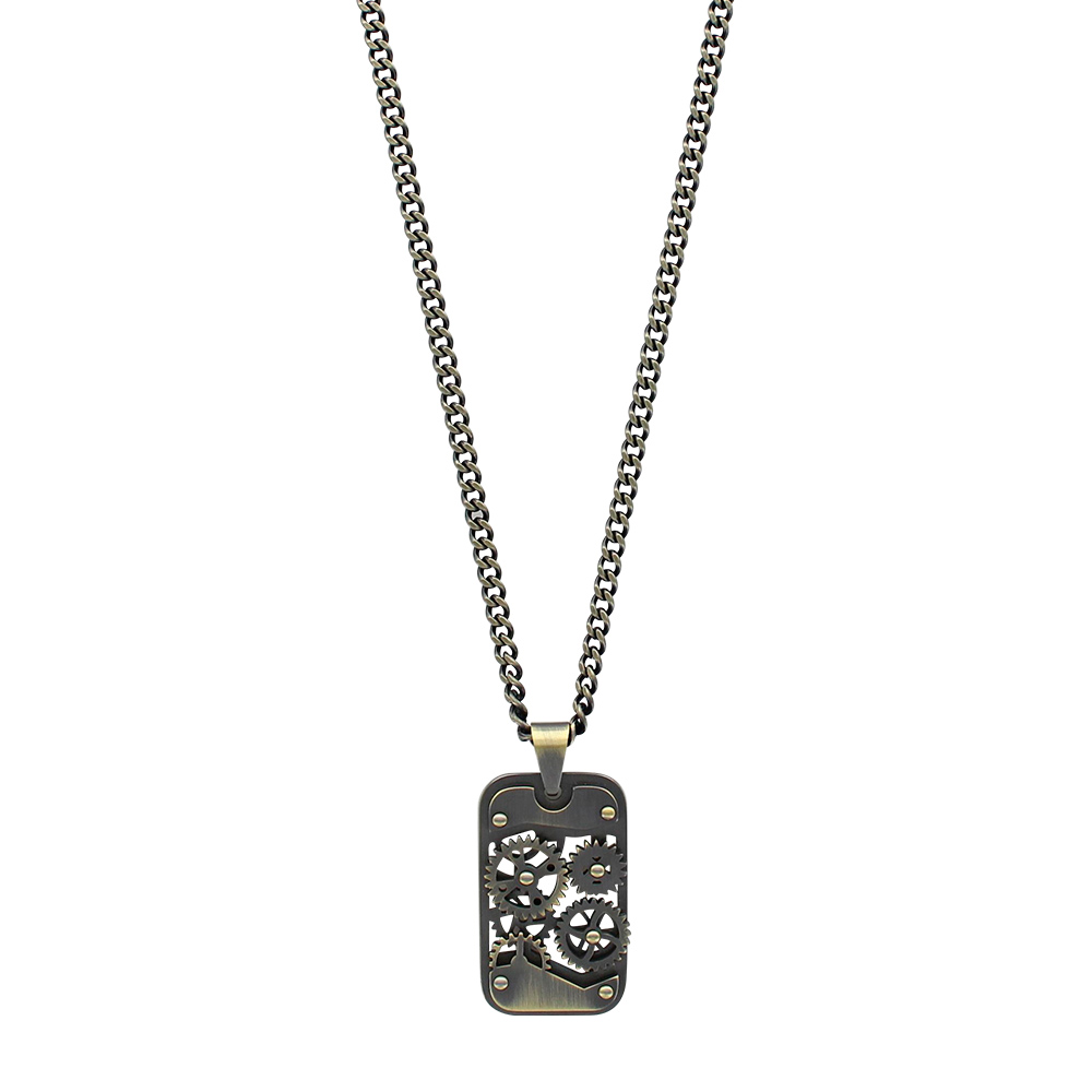 Collier forme rectangle avec rouages découpés en acier