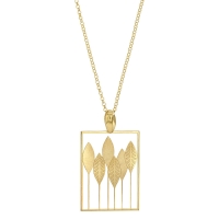 Collier forme rectangle motif feuilles, argent 925/1000 doré
