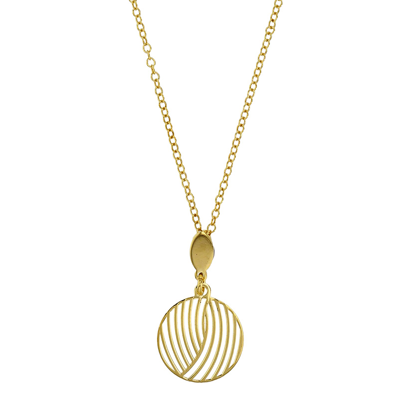 Collier forme ronde striée et ajourée, argent 925/1000 doré