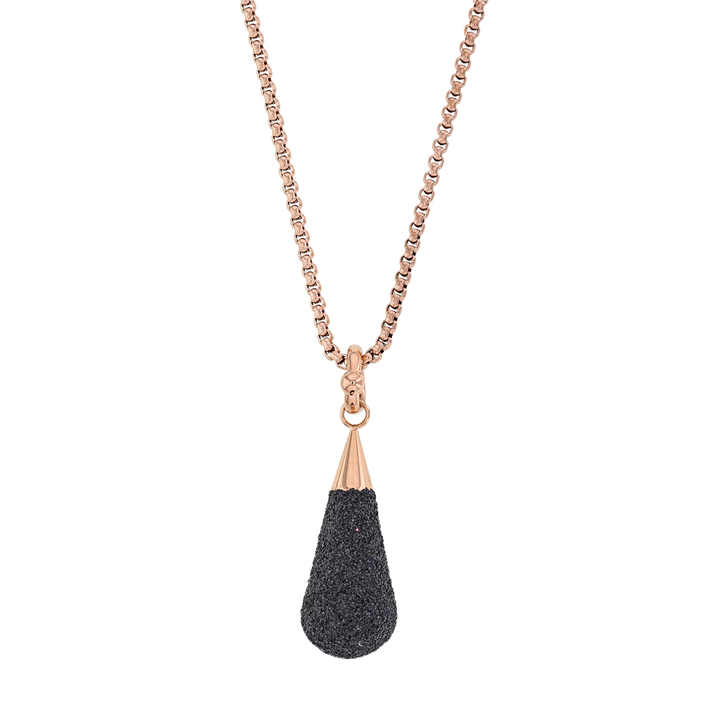 Collier goutte d'eau en acier doré rose couvert de paillettes noires
