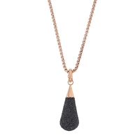 Collier goutte d'eau en acier doré rose couvert de paillettes noires