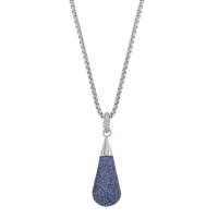 Collier goutte d'eau pailletée bleue en acier
