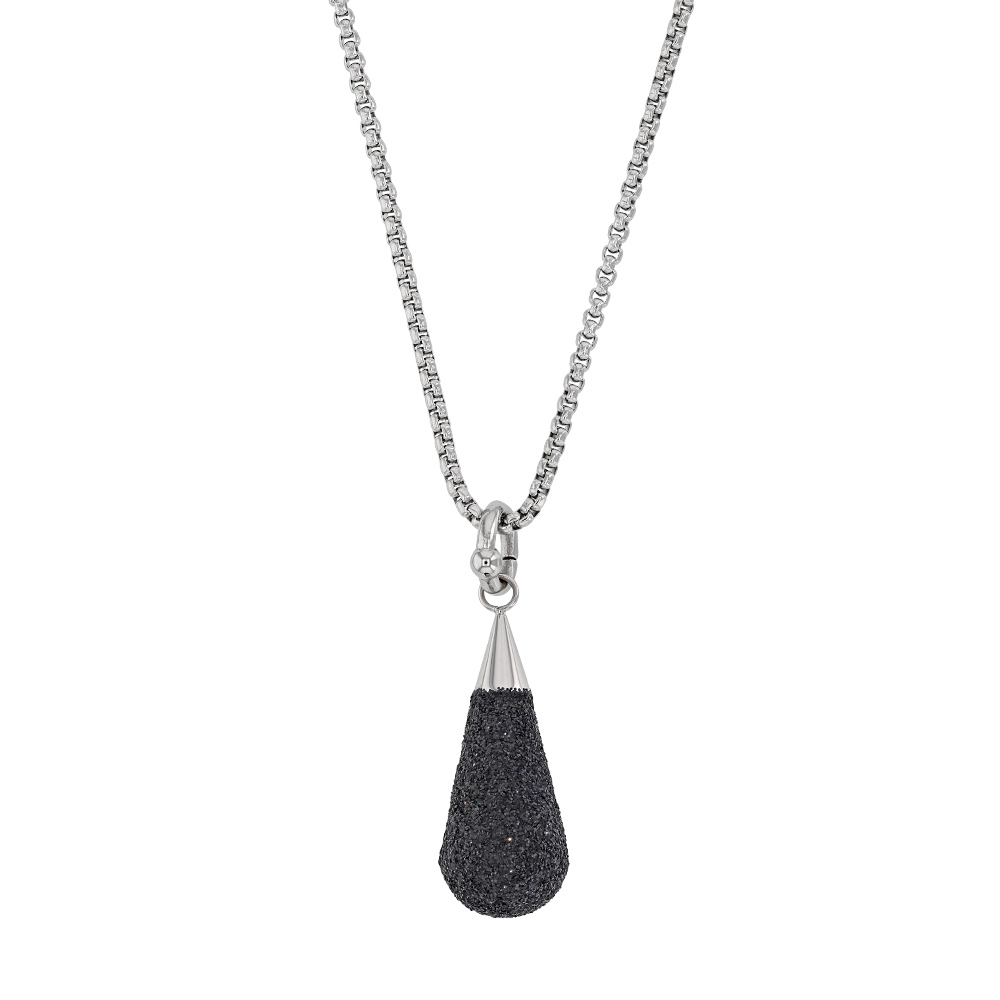 Collier goutte d'eau pailletée noir en acier