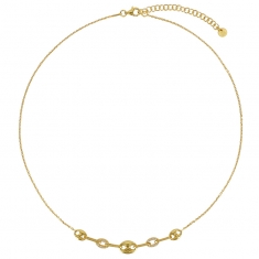 Collier grains de café et 2 ovales ornés d'oxydes, argent 925/1000 doré