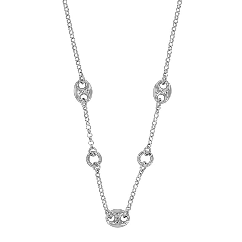 Collier 3 grains de café et 2 cercles, argent 925/1000 rhodié