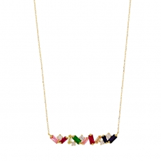 Collier grande ligne d'oxydes de couleurs, tailles ronde et baguette, Or 750/1000