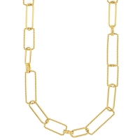 Collier grande maille rectangle torsadée et maille ovale, acier doré