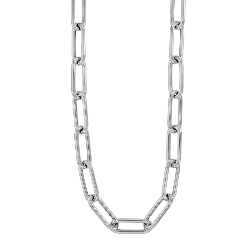 Collier grandes mailles ovales en argent 925/1000 platiné