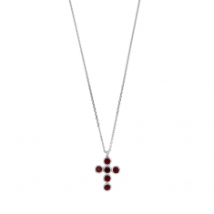 Collier GYPSY MARIA en Argent 925/1000 doré - croix avec cristaux rouge grenat