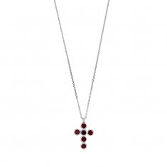 Collier GYPSY MARIA en Argent 925/1000 doré - croix avec cristaux rouge grenat