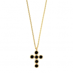 Collier GYPSY MARIA en Argent 925/1000 doré - croix avec oxydes de zirconium teintés noir