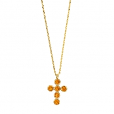 Collier GYPSY MARIA en Argent 925/1000 doré - croix avec oxydes de zirconium teintés orange