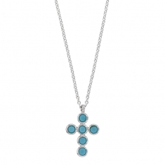 Collier GYPSY MARIA en Argent 925/1000 rhodié - croix avec oxydes de zirconium teintés turquoise