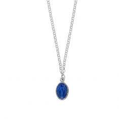 Collier GYPSY MARIA en argent 925/1000 rhodié pampille médaille Madone bleu avec émail