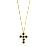 Collier GYPSY MARIA en Argent 925/1000 doré - croix avec oxydes de zirconium teintés noir