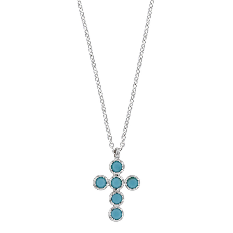 Collier GYPSY MARIA en Argent 925/1000 rhodié - croix avec oxydes de zirconium teintés turquoise