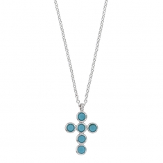 Collier GYPSY MARIA en Argent 925/1000 rhodié - croix avec oxydes de zirconium teintés turquoise