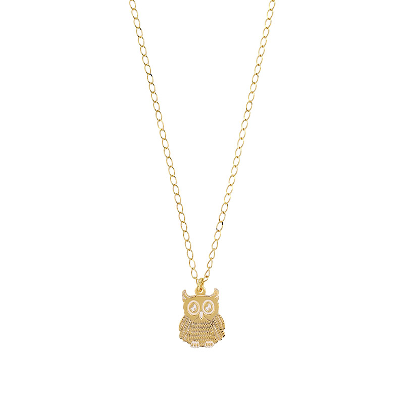 Collier hibou argent 925/1000 doré et blanc