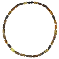 Collier homme cube allongé ambre cognac, miel, vert et cerise avec fermoir à vis
