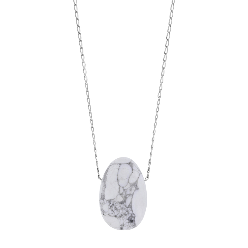 Collier Howlite, chaîne argent 925/1000 platiné