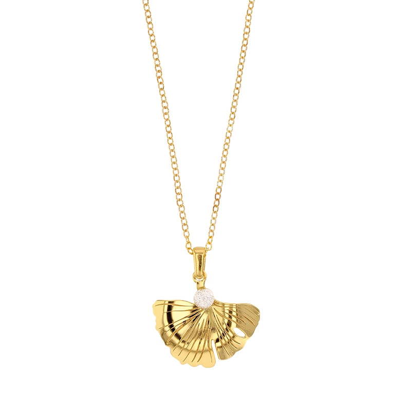 Collier I LOVE GINKGO feuille argent 925/1000 doré avec boule satinée en argent 925/1000 rhodié
