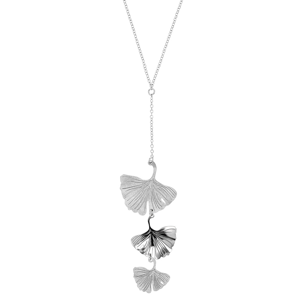 Collier I LOVE GINKGO feuille Gingko en Argent rhodié 925/1000