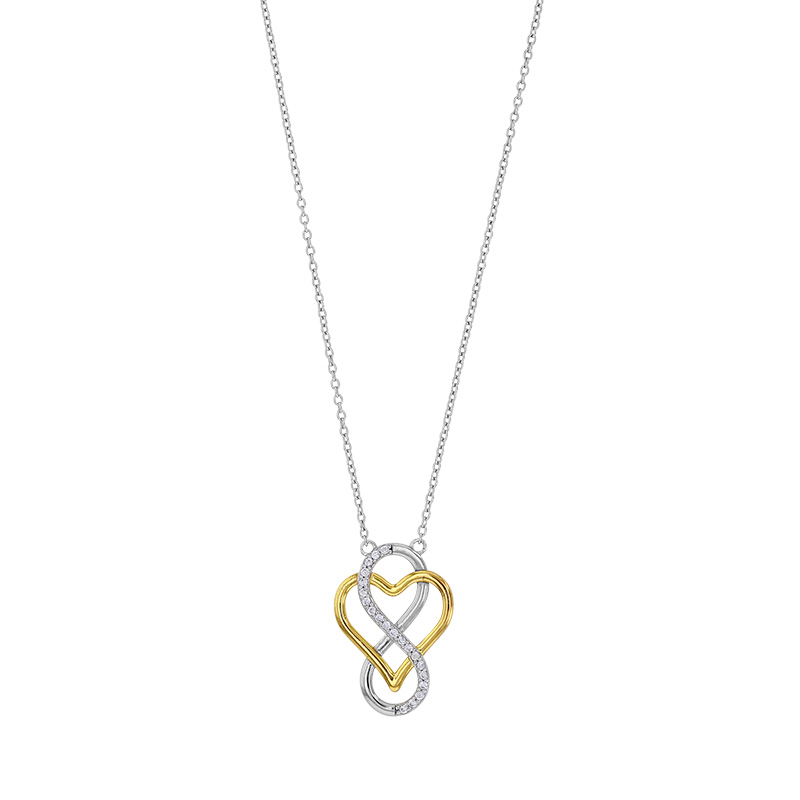 Collier infini empierré et coeur doré entrelacés, argent 925/1000 rhodié et doré